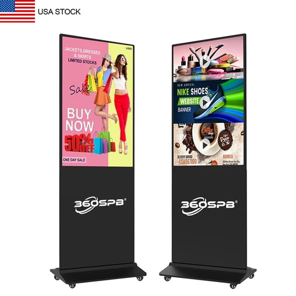 32” Black Indoor Digital Signage Non-touching Floor Standing Digital Kiosks Interactive Displays with WiFi HDMI/USB Input Auto AD Player, Android OS | 360SPB®