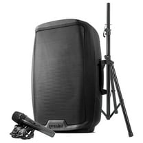 Gemini AS Series Bluetooth Portable PA Speaker Kit with Stand and Wired Microphone, Black, AS-2115BT-PKPT