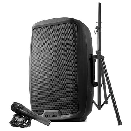 Gemini AS Series Bluetooth Portable PA Speaker Kit with Stand and Wired Microphone, Black, AS-2115BT-PKPT