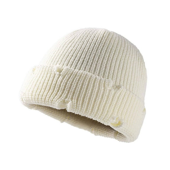 TELOLY Mens Hats,Hip Hop Street Dance Sweater Beanie,Frayed Hem Beanies Hats Men,White
