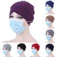 thumbnail image 1 of Women Solid Color Front Cross Button Beanie Muslim Bonnet Headscarf Stretchy Turban Hat Hijab Cap Headwear Free Size, 1 of 5
