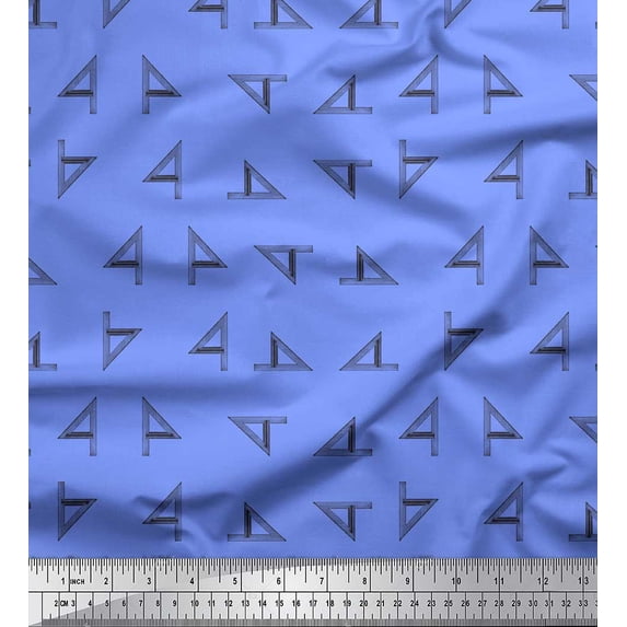 Soimoi Blue Rayon Fabric set square & scale Hardware Print Fabric by the Yard 56 Inch Wide