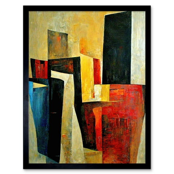 Bold Modern Abstract Cubism Acrylic Painting Art Print Framed Poster Wall Decor 12x16 inch