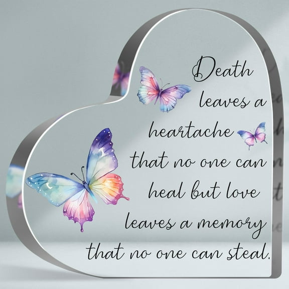 Remembrance Gifts for Loss of Loved One, Funeral In Memory of Loved One Acrylic Sign, Bereavement Condolences Grief Gifts, Butterflies Decoration Heart-shaped Acrylic Plaque