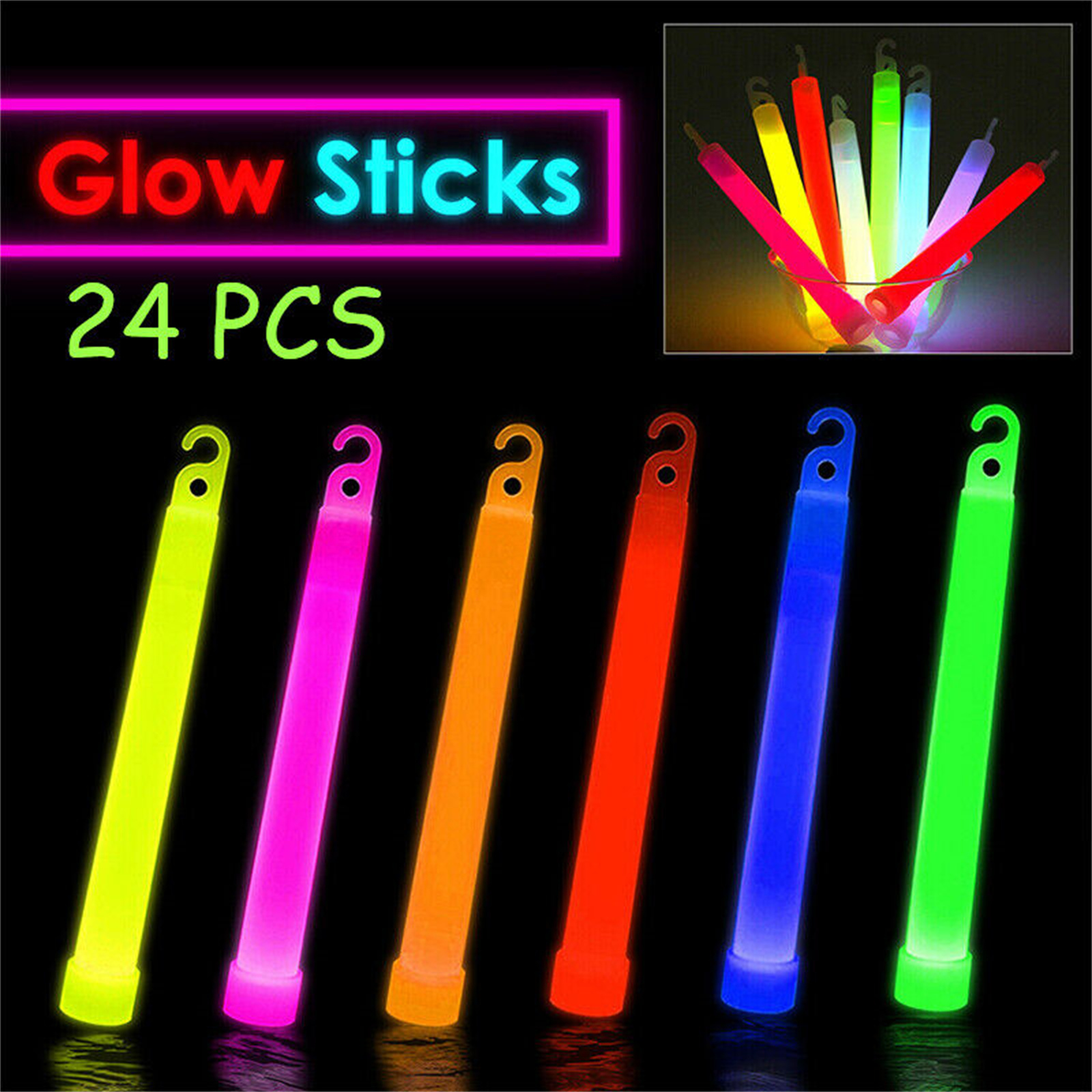 KKSQ 24PCS SnapLight Party Favors Colorful Birthday Halloween Glow