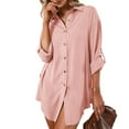 thumbnail image 2 of Defitshape Women's Long Sleeve Blouse Button Down Shirt Soft Tops Casual Work Summer Lightweight Pink Medium, 2 of 4