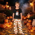 thumbnail image 2 of Family Pajamas Matching Sets - 2 piece Ghost with Pumpkin Short Sleeve Top and Pants ,Matching Halloween Pjs for Family Couples Women Men for 4 Years Pjs, 2 of 6
