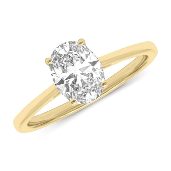 14K Yellow Gold Oval Shape Lab Grown Diamond Basket Split Shank Solitaire Engagement Ring - 1 Carat (Ring Size: 4.5)