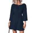 thumbnail image 3 of Mini vestido de mujer informal con manga acampanada y corte holgado, vestido de color sólido para compras en casa, citas, azul purpúreo M, 3 of 6