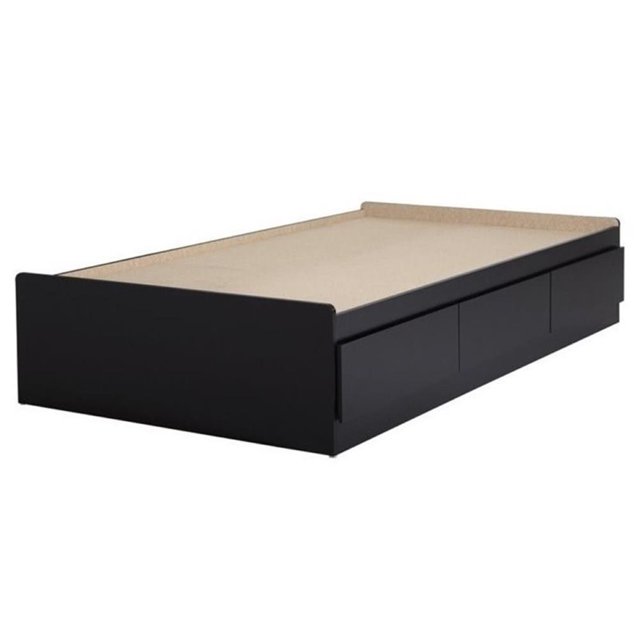 Pemberly Row Lit Plateforme de Rangement Simple en Bois de Style Transitionnel, Noir Pur