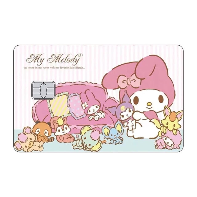 31 modelos Sanrios Kuromi My Melody Anime Kawaii Hello Kitty Diy pegatinas de piel para tarjetas dibujos animados pequeña tarjeta de débito y crédito juguetes de pegatinas