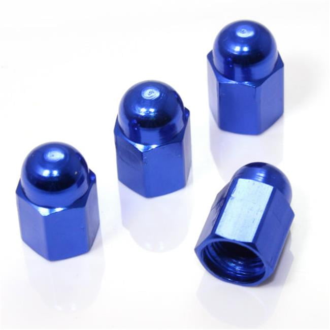 Blue Hex Dome Wheel Tire Pressure Air Stem Valve Caps Pack 4
