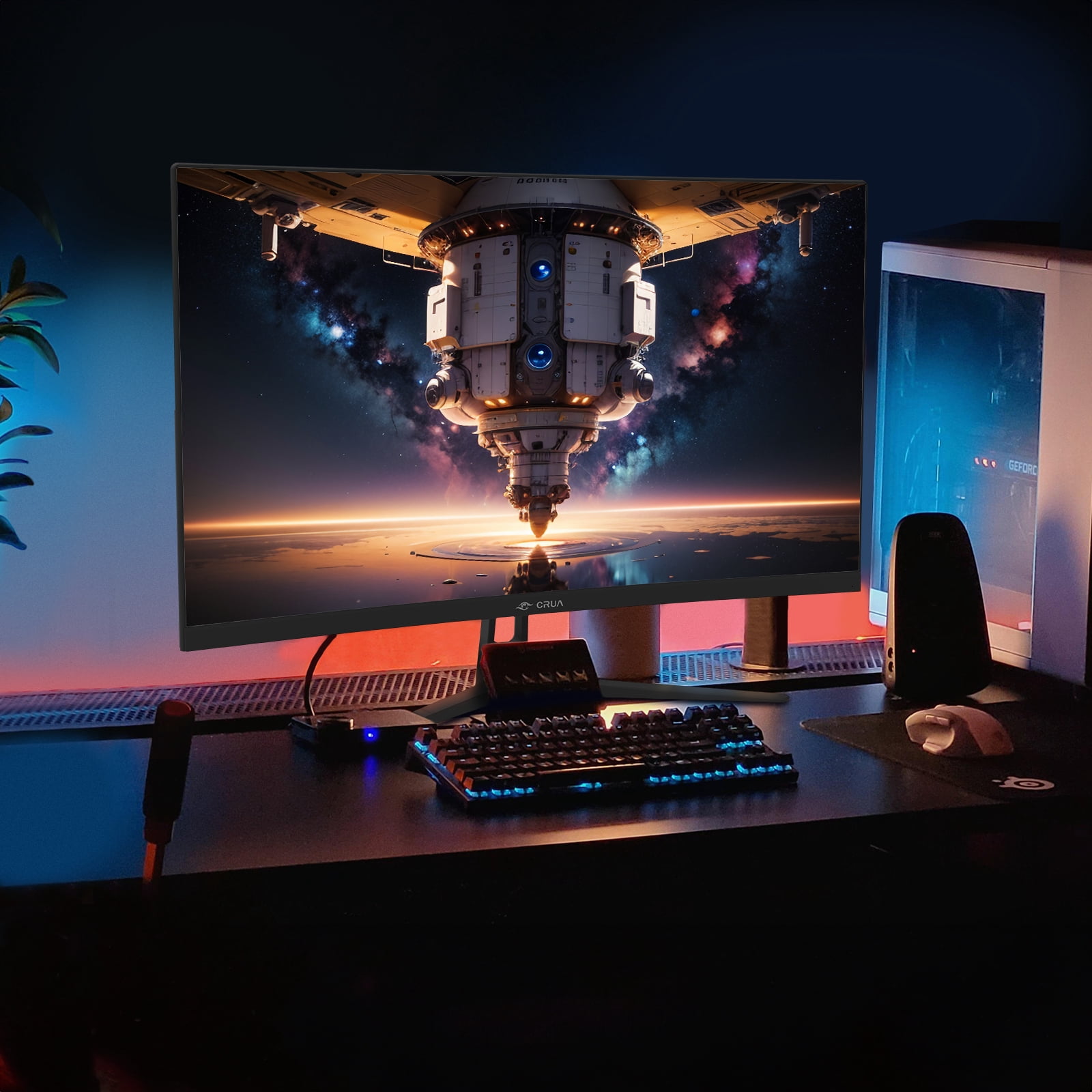 CRUA 27" 280Hz Curved Gaming Monitor, Full HD 1080p, 1800R Curvature VA Panel, 120% sRGB, AMD FreeSync, Low Blue Light, DP 1.2/HDMI 1.4, Wall Mountable-Black