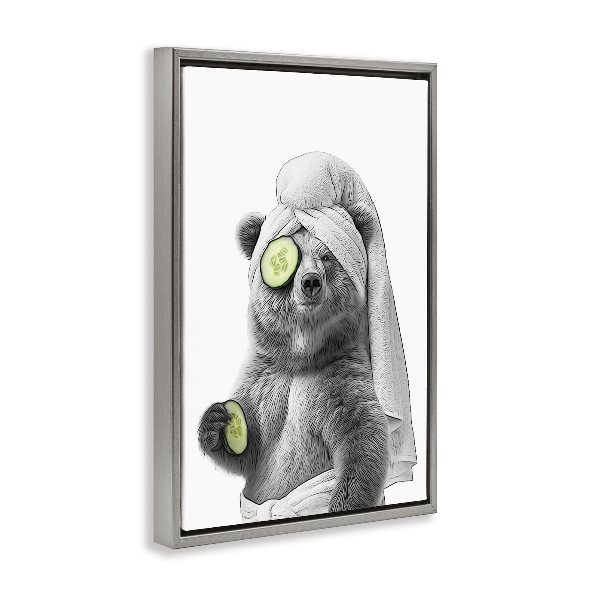 Stupell Industries Fun Bear Face Mask Typography Painting Gray Floater Framed Canvas Art Print Wall Art, 17 x 25