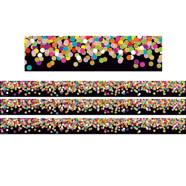 Teacher Created Resources Colorful Confetti on Black Straight Rolled Border Trim, 50 Feet Per Roll, 3 Rolls