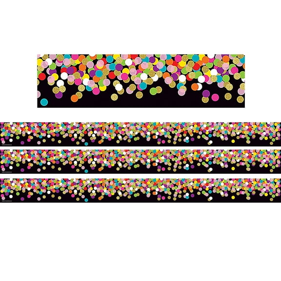 Teacher Created Resources Colorful Confetti on Black Straight Rolled Border Trim, 50 Feet Per Roll, 3 Rolls