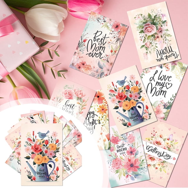 Mother's Day Cards With Floral Designs 12 Pack 3.93 X 5.90 Inches Assorted Greeting Cards (Multicolor)