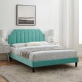 thumbnail image 2 of Platform Bed Frame, King Size, Velvet, Blue, Modern Contemporary Urban Design, Bedroom Master Guest Suite, 2 of 10