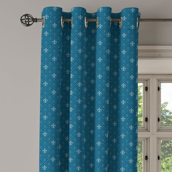 Ambesonne Fleur De Lis Grommet Curtain Single Panel, Middle Ages Design, 50"x60", Dark Teal and Slate Blue