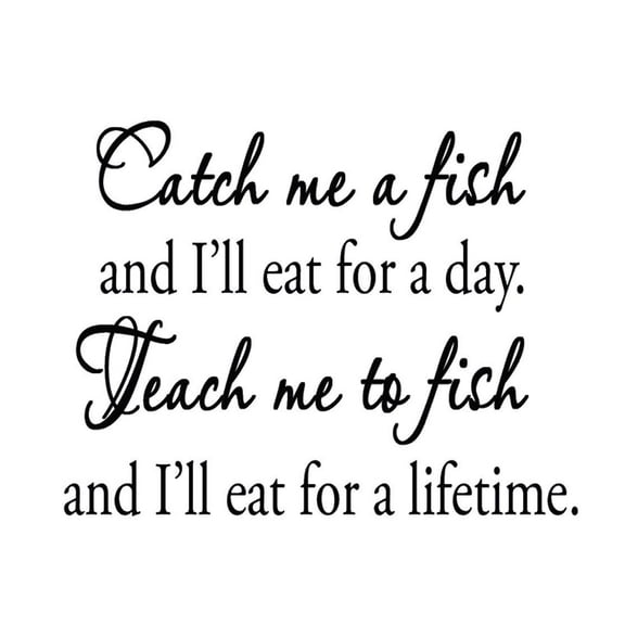VWAQ Catch Me a Fish and I'll Eat for a Day, Teach Me to Fish and I'll Eat for a Lifetime Vinyl Wall Decal Quote Home Decor Vinyl Wall Art Lettering
