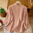 thumbnail image 5 of tarylea Cotton Linen Tops for Women Embroidery 3/4 Sleeve Button down Crew Neck Blouse Tops Casual Boho Dressy Tops, 5 of 9