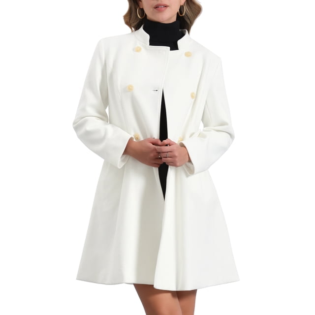 Abrigo de cuello alto INSPIRE CHIC para mujer, abrigo de invierno de doble botonadura de manga larga XL blanco