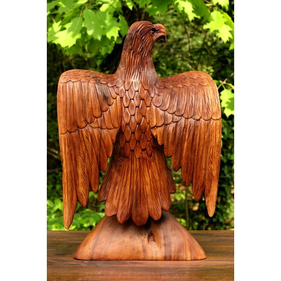 16" Huge Extra Large Big Wooden Handmade American Eagle Statue Handcrafted Figurine Sculpture Hand Carved Lodge Outdoor Decorative Decor Us Accent