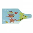 thumbnail image 1 of Christmas Cutting Board, Funny Cartoon Cat Owl and a Bird Best Friends Animals Gifts Noel Print, Decorative Tempered Glass Cutting and Serving Board, Wine Bottle Shape, Green Blue, by Ambesonne, 1 of 1