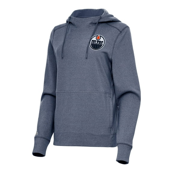 Women's Antigua Heather Navy Edmonton Oilers Justice Pullover Hoodie