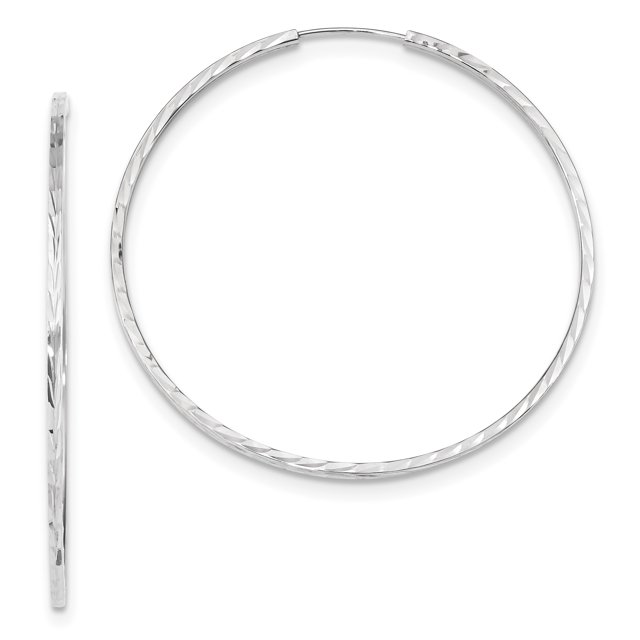 14K White Gold Diamond Cut Square Tube Endless Hoop Earrings