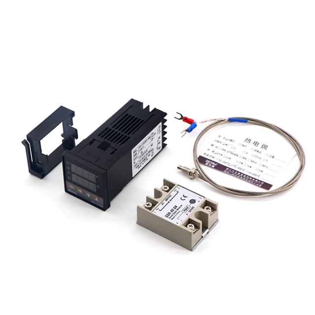 Intelligent PID Temperature Control Kit with Digital Display Controller (AC100-240V, 0-1300°C), SSR-40DA Relay (40A, AC24-380V), and 1M K-Type Thermocouple Probe (M6 Thread) – High Precision,