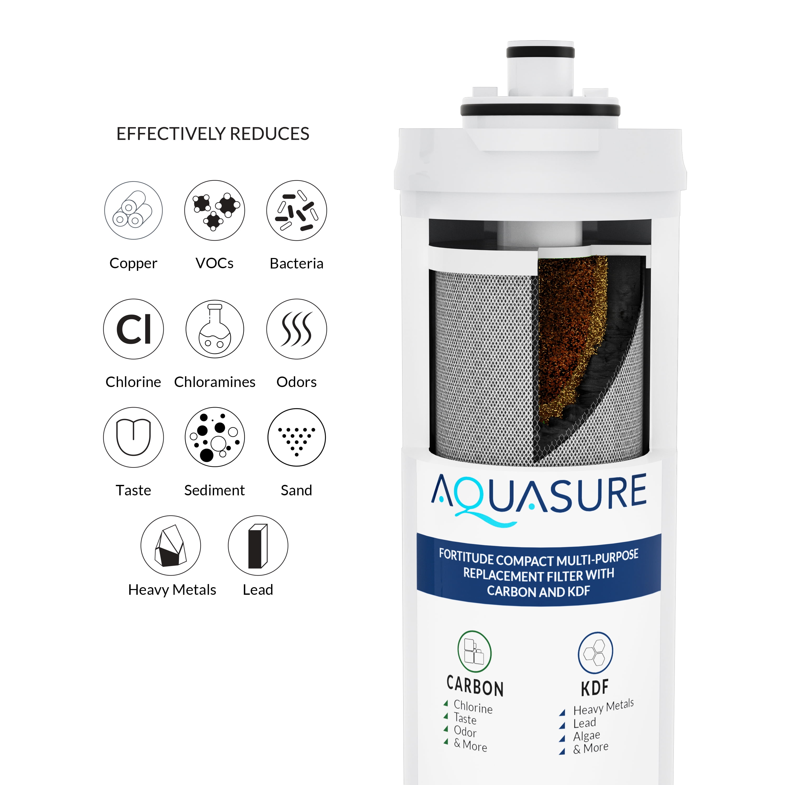Aquasure Fortitude Compact 10K Gallons Under Sink Multi-Purpose Water Filtration System with Carbon/KDF Filters (AS-FC50-CK)
