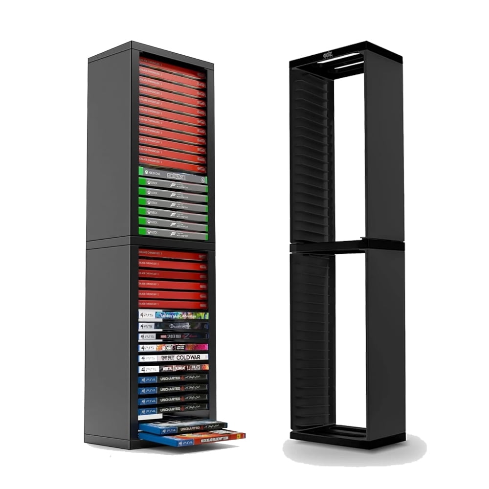 DERCLIVE Universal Game Storage Tower – Stores 36pcs Video Game Discs, Game Holder Rack for PS5/ PS4/ PS3/ Xbox Series S, Universal Game Disc Holder