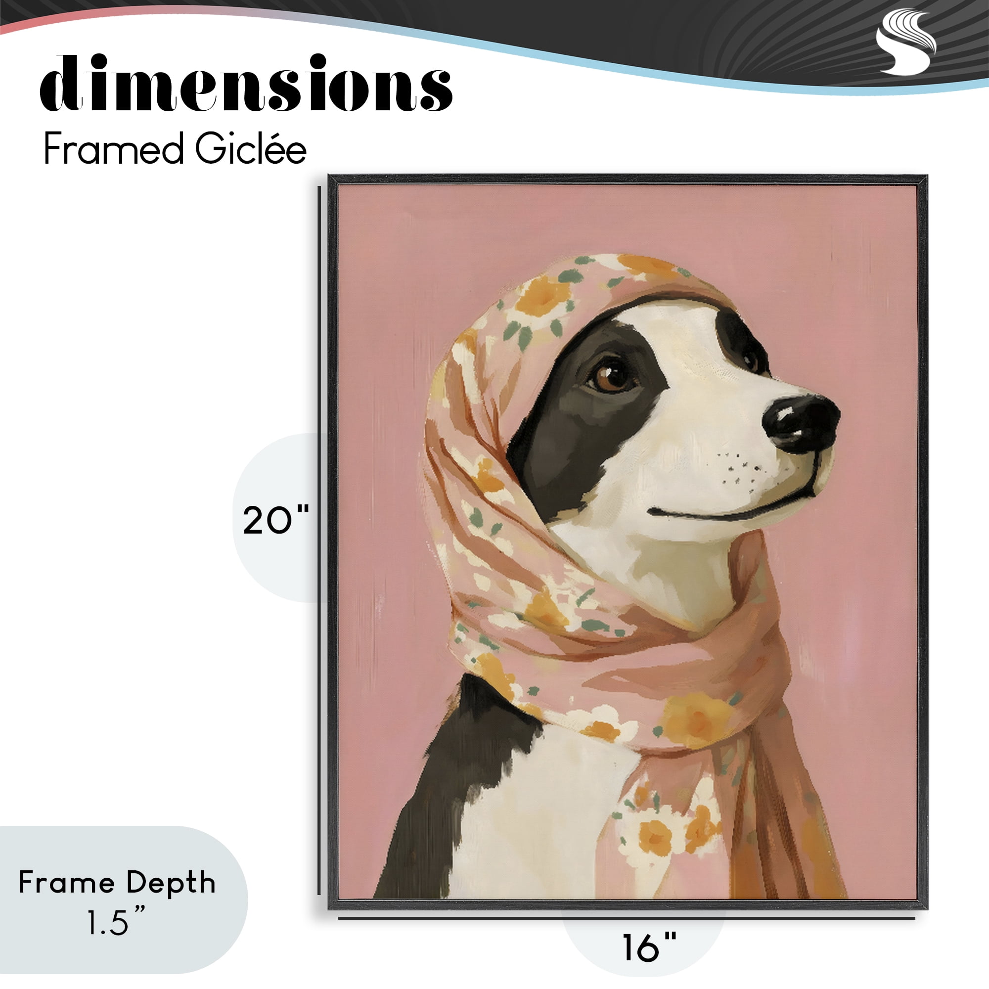 Stupell Industries Dog Babushka in Floral Scarf Black Framed Giclee Art, design by The Prints Vibe