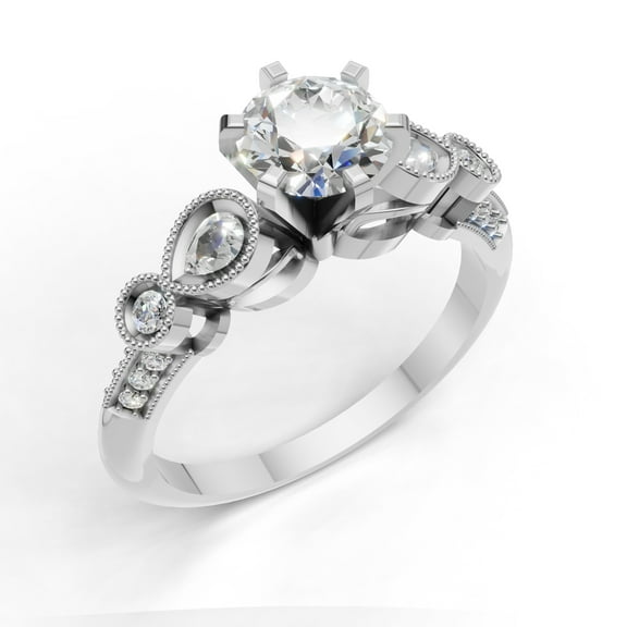 JFY JEWELS 1.5Ct Cubic Zirconia Handmade Solitaire ring with Accent Anniversary Gift for Her 14K White Gold Plated 925 Sterling Silver