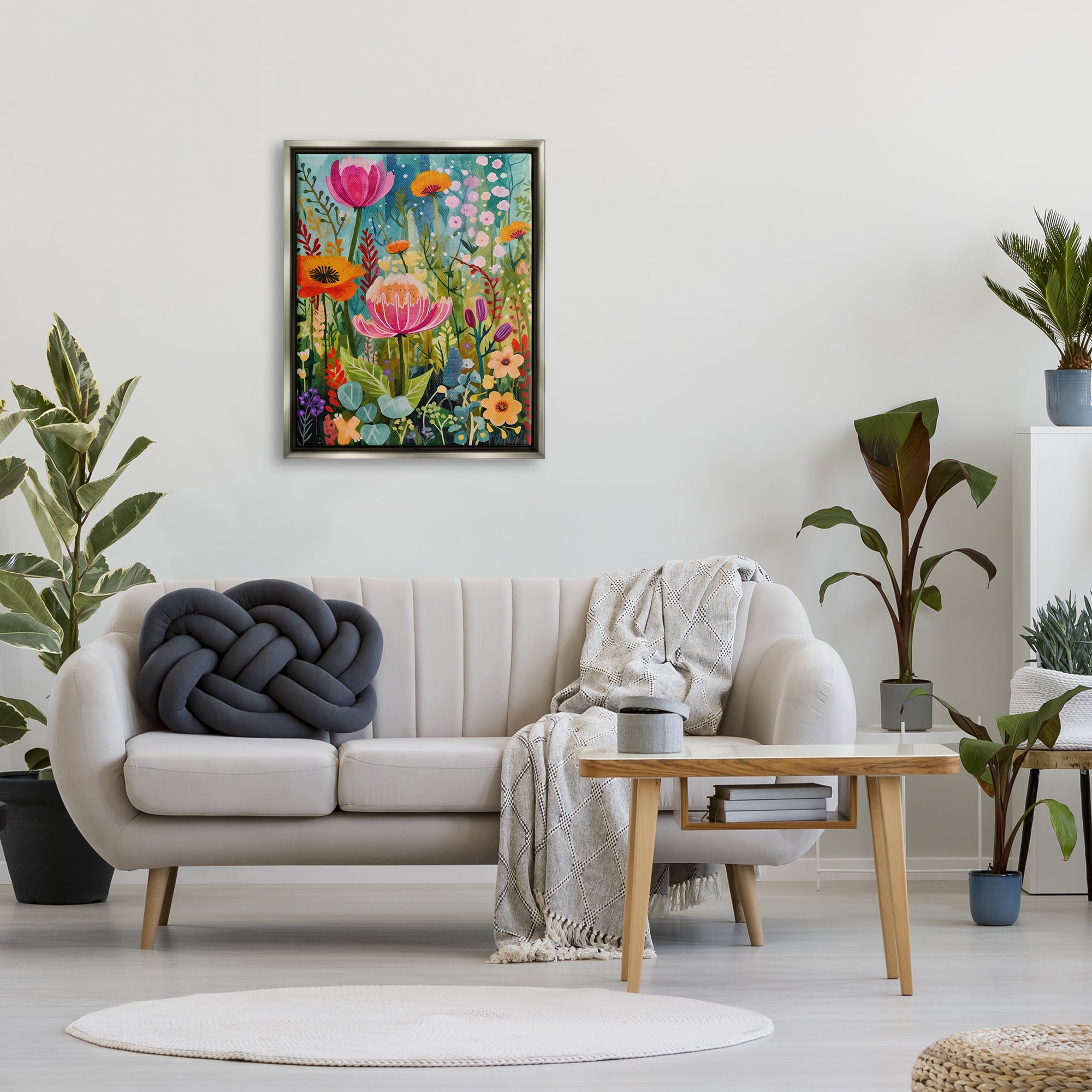 Stupell Industries Whimsical Floral Garden Botanical & Floral Painting Gray Floater Framed Art Print Wall Art, 25 x 31