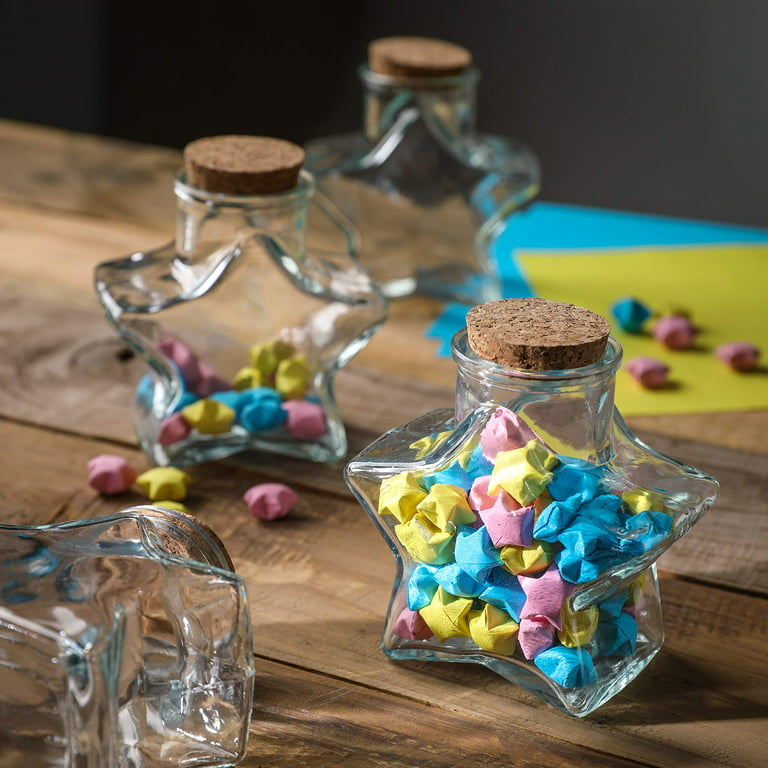 Whole Housewares | 10 oz Star Shaped Glass Favor Jars with Cork Lids,Glass Wish Bottles with Cork Set