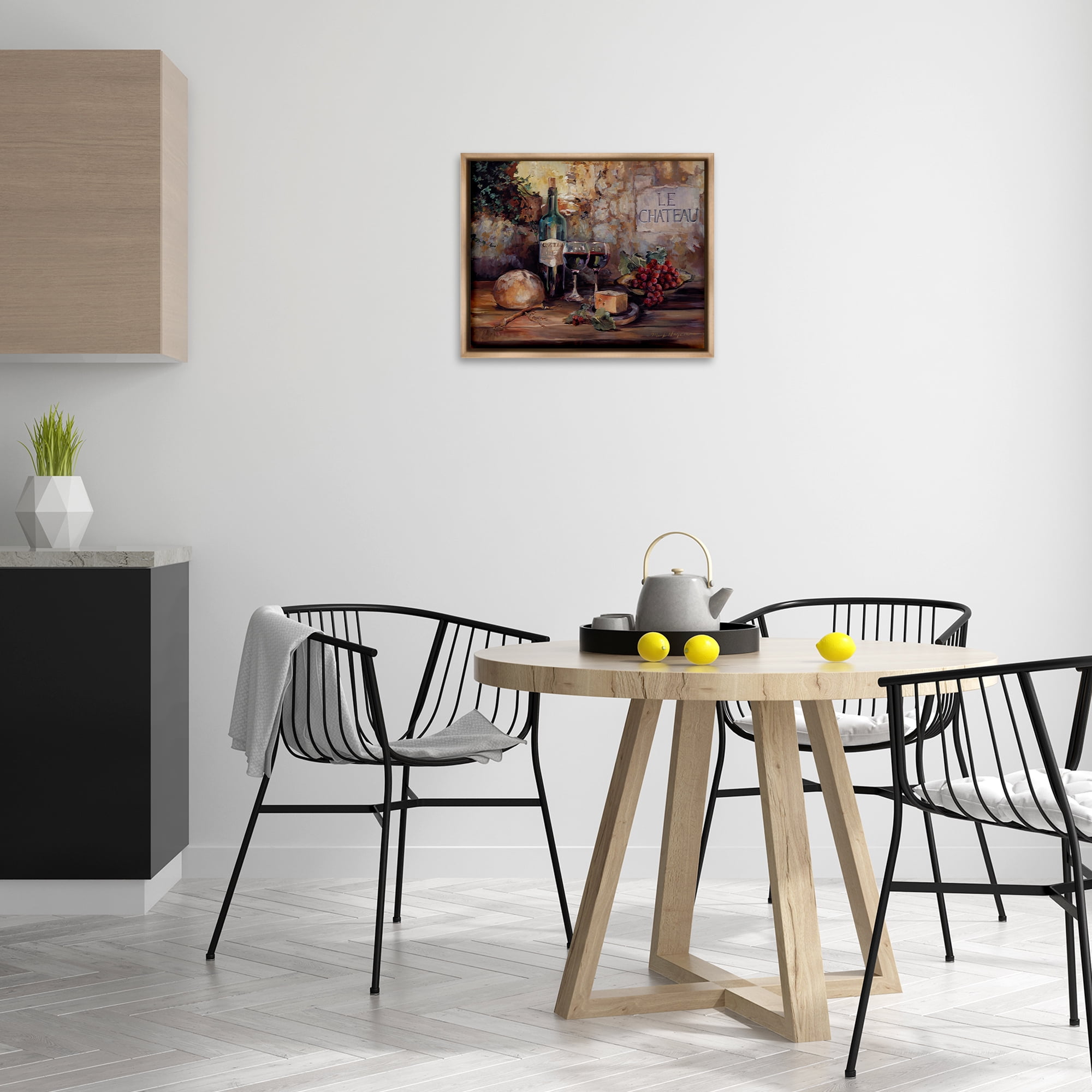 Stupell Industries Parisian Wine and Cheese Food & Beverage Painting Brown Floater Framed Canvas Art Print Wall Art, 21 x 17