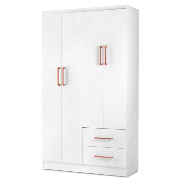 Ropero Closet Armario de Madera con Cajones, Entrepaños y 4 Puertas, Almacenamiento de Ropa blanco