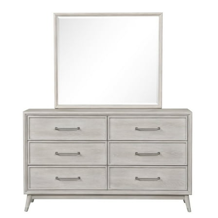 Roundhill Furniture Seluna 6-Drawer Bedroom Dresser with Mirror, Gray Oak Finish