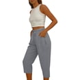 thumbnail image 6 of RQYYD Women's Elastic Waist Drawstring Capri Pants Casual Summer Button Detail Loose Cotton Blend Trousers with Pockets, 6 of 7