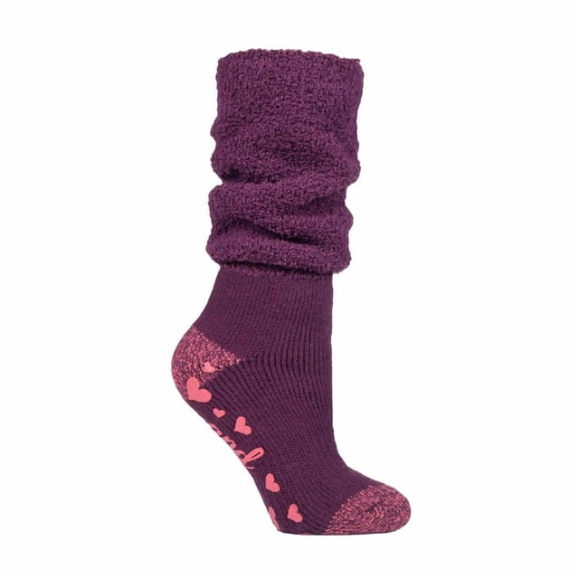 Heat Holders - Ladies Soft Fluffy Slouch Top Non Slip Slipper Thermal Bed Socks with Grippers