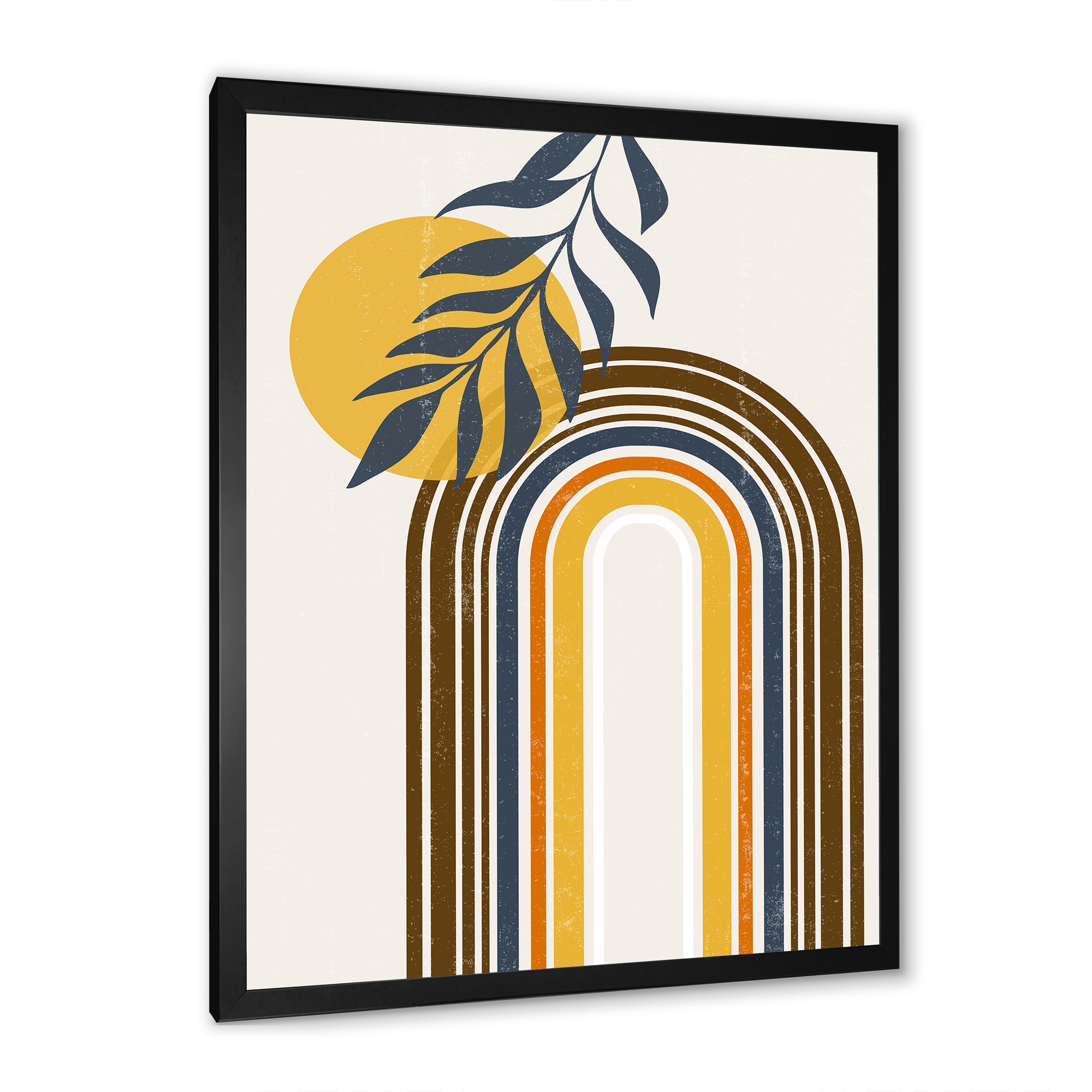 Designart 'Abstract Moon Sun Leaves II' Modern Framed Art Print