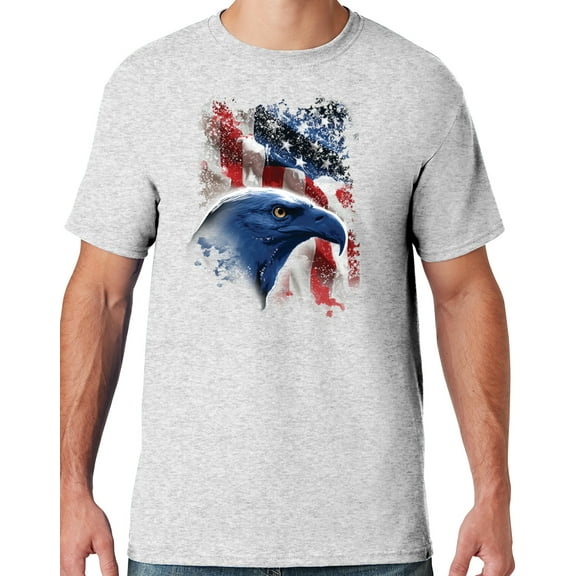 Mens American Icon Patriotic Eagle T-shirt, Large Ash Grey