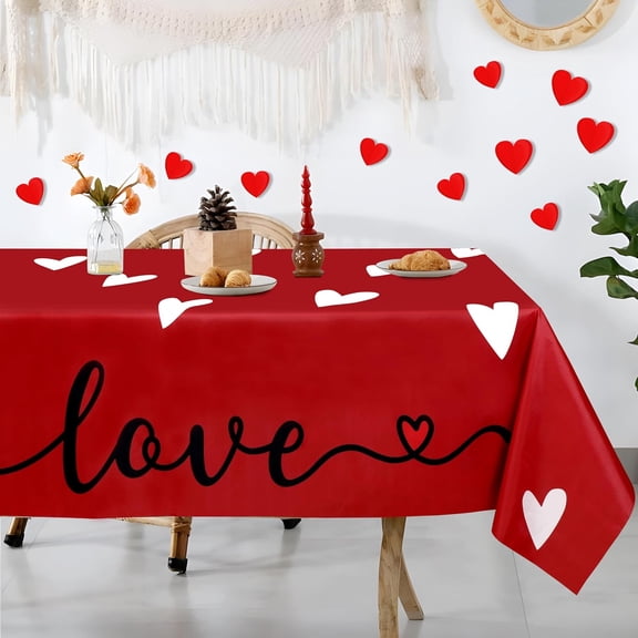 Valentines Day Decor Tablecloth 60x84 Inch: Valentine’s Day Decorations Heart Table Cover for Home(Red)
