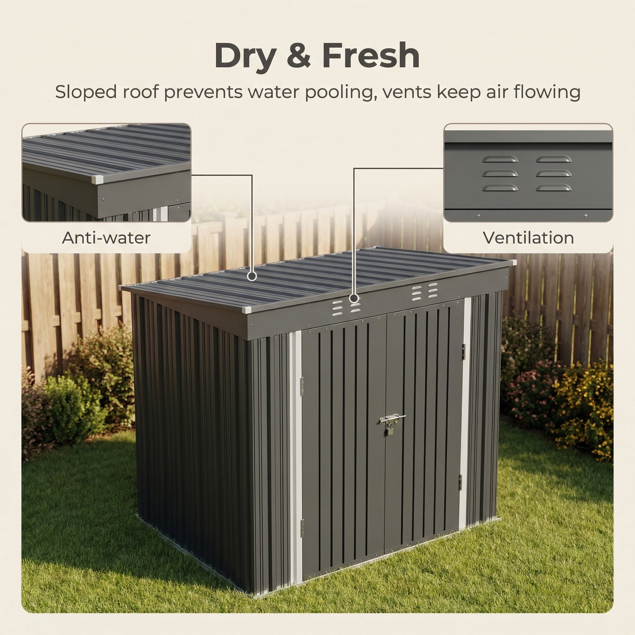 Lofka 6 x 4 FT Metal Outdoor Storage Shed, Double Lockable Doors Tool Shed for Patio Lawn Backyard Gray