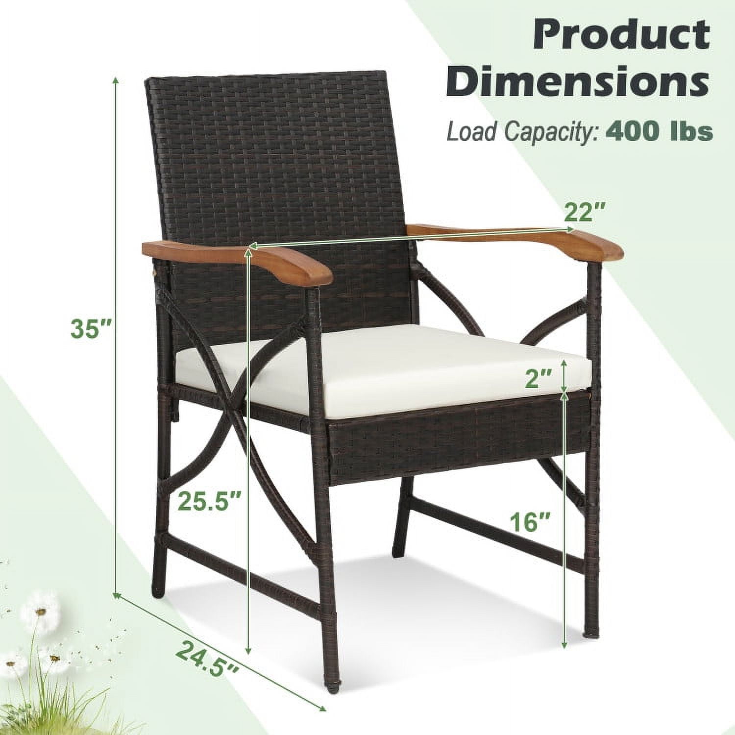 Aimee Lii Set of 2/4 Patio Wicker Dining Chairs with Soft Zippered Cushion-Set of 2, Outdoor Patio Set