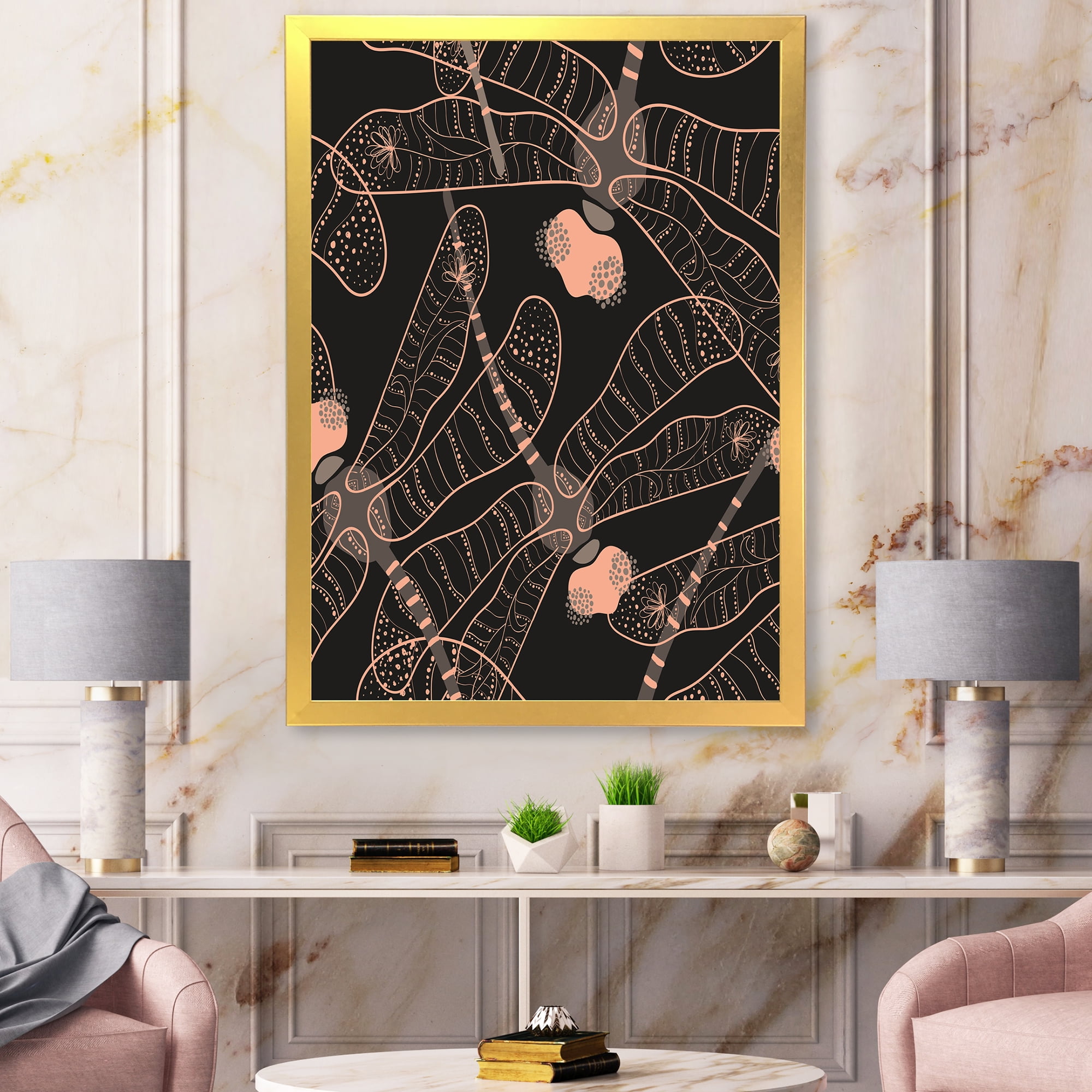 Designart 'Dragonflies With Folk Art Seamless Pattern' Bohemian & Eclectic Framed Art Print
