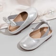 thumbnail image 2 of Girls Dress Shoes Mary Jane Flats | Decorative Bow, Princess Shoes, Cushioned Comfort, Non-Slip Sole, Toddler and Little Girls, Daily Wear Silver 30, 2 of 9