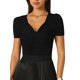 thumbnail image 1 of INSPIRAR CHIC Blusas de punto de cuello corazón de manga corta acanaladas para mujer negras 2XL, 1 of 5